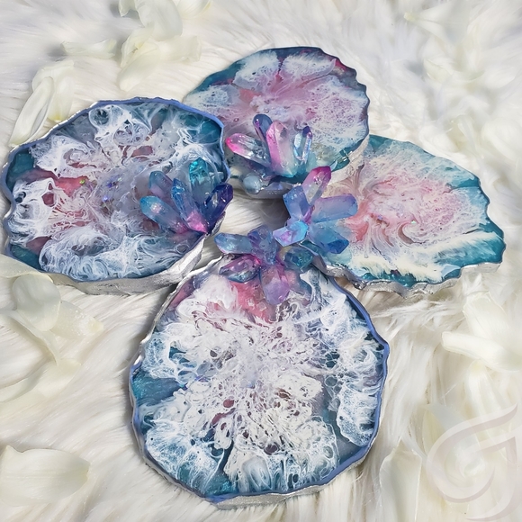 Handmade Rose Quartz Crystal set of coasters - Picture 4 of 6